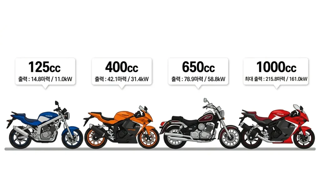 오토바이 배기량별 토크 마력 비교 250cc 650cc 1000cc