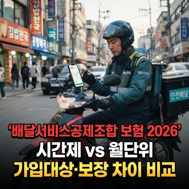 배달서비스공제조합 보험 2026｜시간제 vs 월단위 가입대상·보장 차이