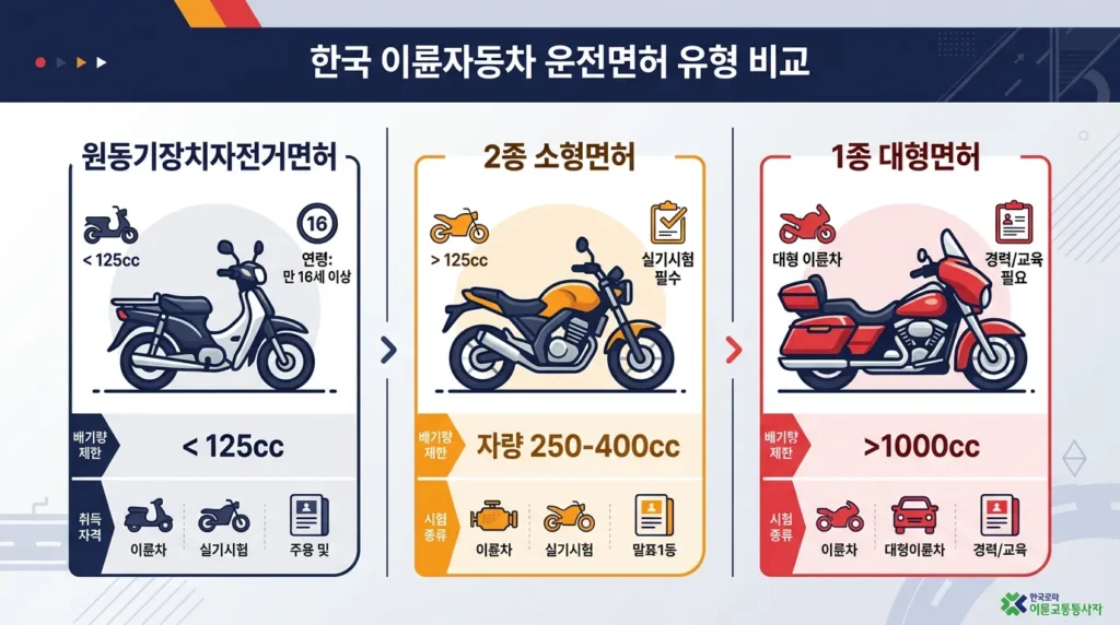 2종소형 1종대형 원동기 면허 차이 비교 한눈에 보기 인포그래픽 2026년 기준