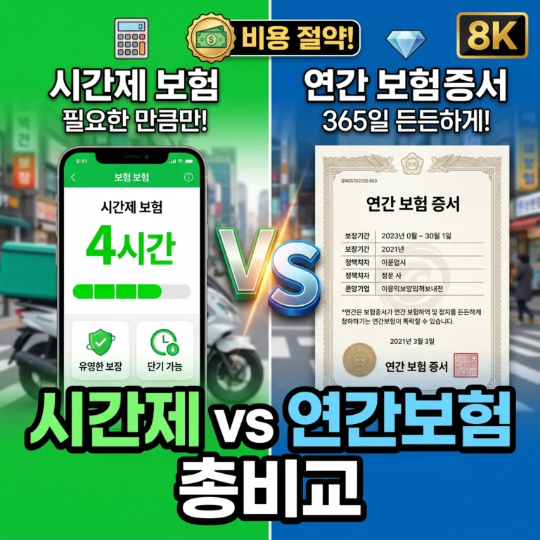 오토바이 배달 시간제 유상운송보험 vs 연간 비교 (2026 손익분기)
